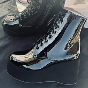 Black Patent Faux Leather Platform Boots - US Size 6.5